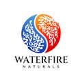 Illustrative nature water fire logo design. Luxury plant leaf droplet flame logo