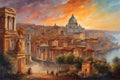 Illustration painting of Rome landscape, Italy.