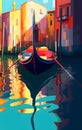 Illustrative painting of the city of Venice. A canal with a gondola. Generative AI.