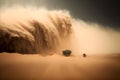 Illustrative painting of a strong sandstorm in the middle of a desert. Landscape design.