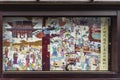 Illustrative panels retracing the history of the Senso-ji temple in Asakusa.