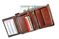 Brown wallet with American dollars inside and calendar for 2021