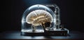 Illustrative representation of a human brain modified with technology and microelectronics, artificial intelligence and the