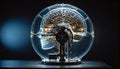 Illustrative representation of a human brain modified with technology and microelectronics, artificial intelligence and the