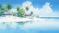 Enchanting Beachside Scene From The Maldives In Hayao Miyazaki\'s Style