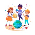Children Exploring the Solar System: Space Exploration for Kids Illustration Royalty Free Stock Photo