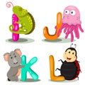 Illustrator alphabet animal LETTER - i,j,k,l Royalty Free Stock Photo