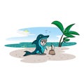 dolphin boy holiday in a beach
