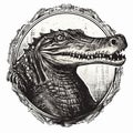 Vintage Poster Style Black And White Alligator Drawing With Frame