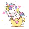 Illustrator of Cute Unicorn vector in mini cup, Kawaii pony cartoon, Nursery decoration