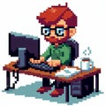 illustrator design people working with computer,pixel art
