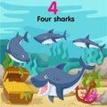 Illustrator of number with four sharks Royalty Free Stock Photo