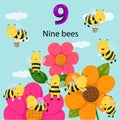 Illustrator of number nine bees Royalty Free Stock Photo