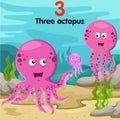 Illustrator of number with three octopus Royalty Free Stock Photo