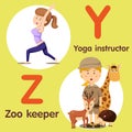 Illustrator of professional character yoga instructor and zoo keeper