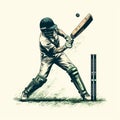 Illustrator Style Cricket Player Hitting Ball With Nostalgic Realism Royalty Free Stock Photo