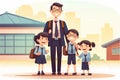 vector illustration of Teacher and School Children