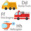 Illustrator for vehicles set 2 with Dump Truck, fire engine, helicopter