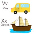 Illustrator of vehicles set five with van and xebec Royalty Free Stock Photo
