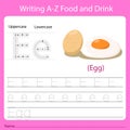 Illustrator of writing a - z food and drink E Egg