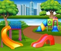 Cartoon urban park kids playground in the nature background Royalty Free Stock Photo