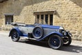 ILMINSTER, SOMERSET, ENGLAND - JUNE 6, 2018: Classic Blue Morris Oxford motor car outside a country cottage Royalty Free Stock Photo