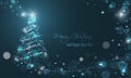Iluminated Christmas tree with glitter, stars, snowflakes and transparent circles on a blue winter glowing background. Royalty Free Stock Photo