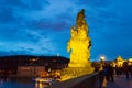 Iluminated sculpture at Iconic Charles Bridge Prague city Czechia Royalty Free Stock Photo