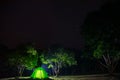 Iluminated tent under stars in the garden