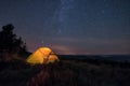 Iluminated tent under stars Royalty Free Stock Photo