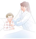 Illustration of Nurse listening to a sick child in a hospital