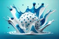 ilustration, blue and white thick paint splashes on a bluish background, generative ai