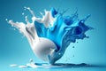 ilustration, blue and white thick paint splashes on a bluish background, generative ai