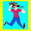 Ilustration a boy wear virtual reality headset