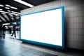 ilustration, Empty advertisement light box on the underground subway hall, Generative AI