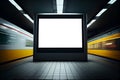 ilustration, Empty advertisement light box on the underground subway hall, Generative AI