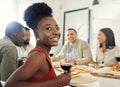 Im really enjoying myself. Portrait of a young woman at a dinner party with her friends. Royalty Free Stock Photo