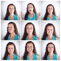 Im a person of many moods. Composite shot of a woman making various facial expressions. Royalty Free Stock Photo