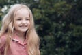 Im too happy being myself. Small child happy smiling. Little girl with blond hair. Small girl wear long hair. Happy Royalty Free Stock Photo