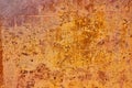 Abstract orange and yellow metal rusting background asset, brown flaking paint