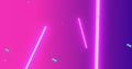 Image of abstract shapes over neon lines on pink background Royalty Free Stock Photo