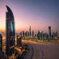 Abu Dhabi Skyline during golden hour at sunset made with Generative AI Royalty Free Stock Photo