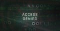 Image of access denied text, x symbol, binary codes, circuit board texture over trading board Royalty Free Stock Photo