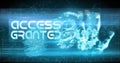 Image of access granted text, online security padlock and biometric fingerprint Royalty Free Stock Photo