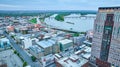 Aerial city at sunrise dawn Louisville Kentucky distant water Ohio River Royalty Free Stock Photo