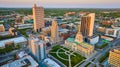 Aerial downtown Fort Wayne sunrise main building architecture courthouse PNC IN MI Power