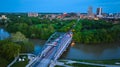 Aerial Martin Luther King Bridge dusk aerial St Marys river