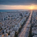 Aerial photo of the oceanside city of Tel Aviv Yafo. Taken from inland the photo shows the entire cityscape including