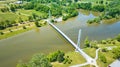 Aerial Ron Venderly Family Bridge pedestrian walking bridge over St. Joseph River to soccer fields Royalty Free Stock Photo