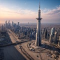 Aerial shot of Kuwait towers, the iconic symbol of state of Kuwait, made with Generative AI